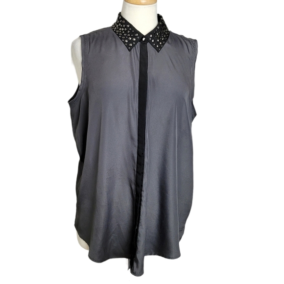 ROCK & REPUBLIC Top Blouse Sleeveless Stud Button - Picture 1 of 8